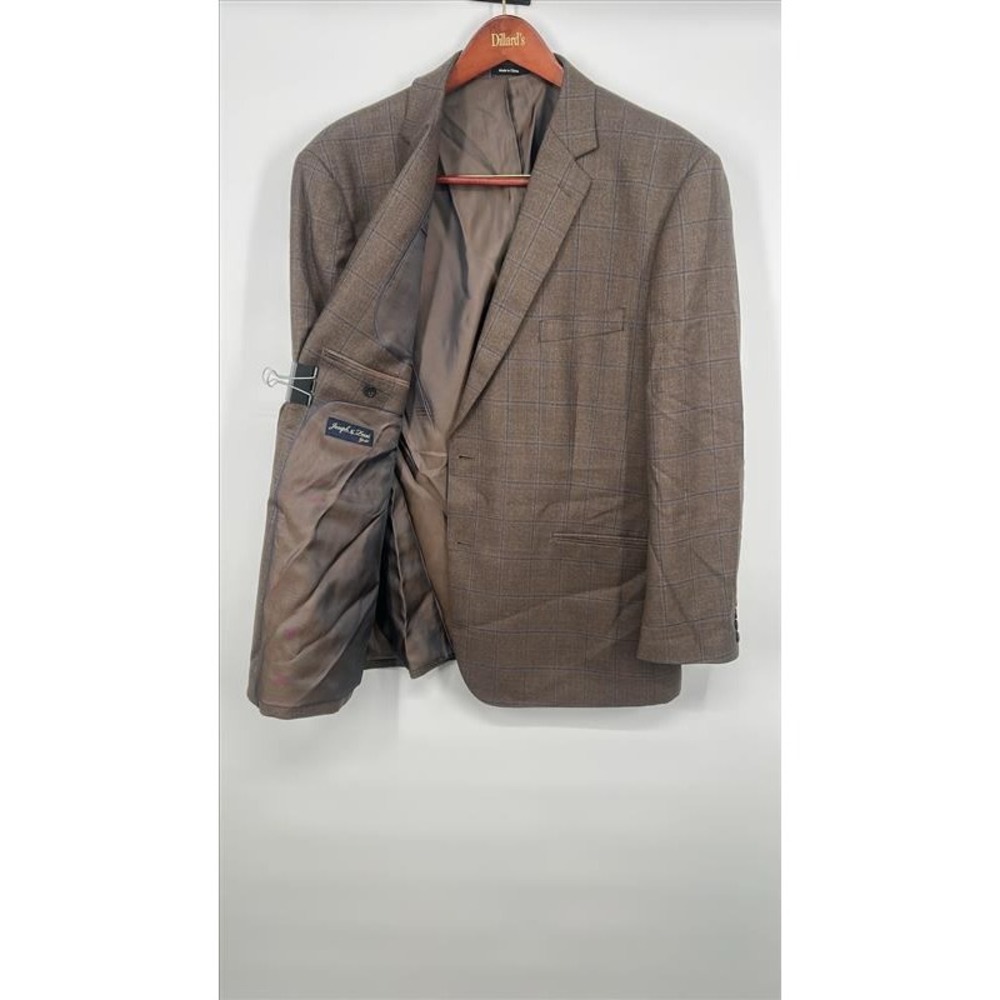 Joseph & Feiss Gold Mens 52R Wool Blazer Brown Blue Plaid Classic Fit Sport Coat